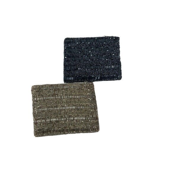 Accessorize Black And Silver Beaded Zippered Purses Evening Club Wear New - Picture 3 of 3